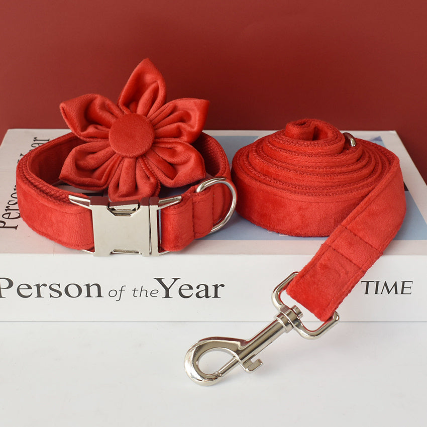 Red Velvet Double Layer Microfiber Dog Collar Pet Supplies
