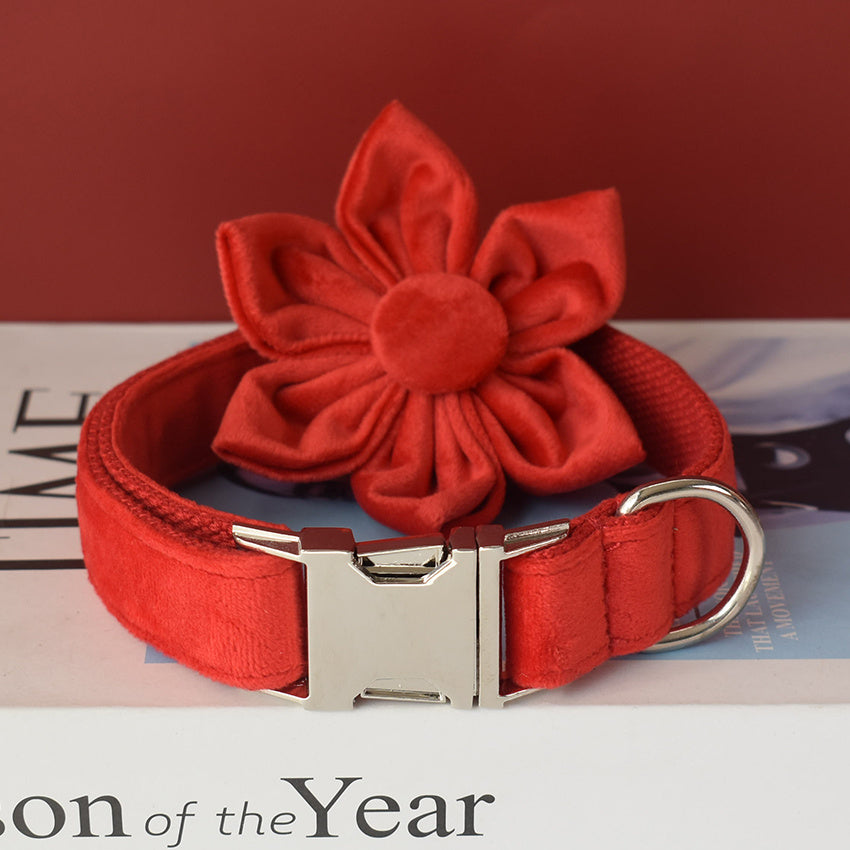Red Velvet Double Layer Microfiber Dog Collar Pet Supplies