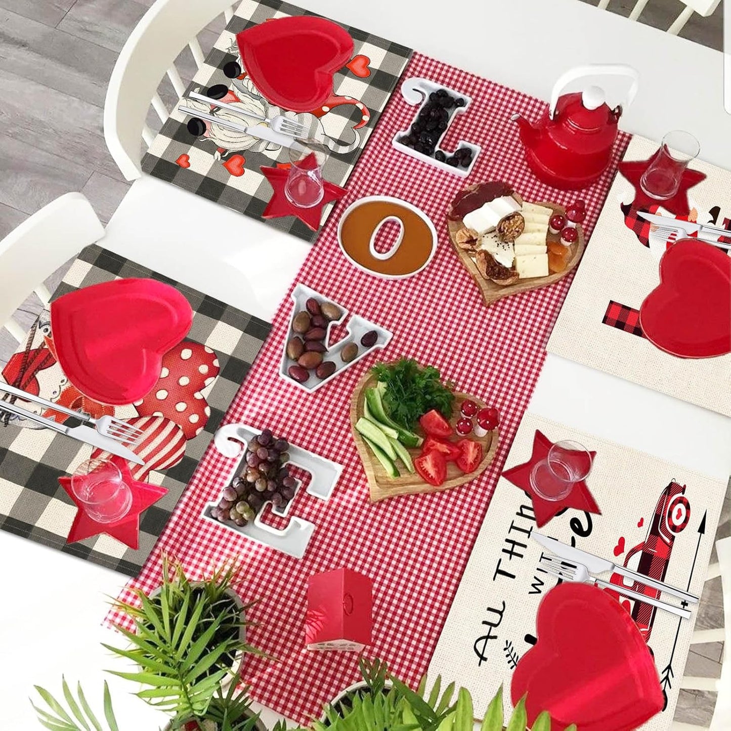 Valentines Day Placemats Set Of 4, 17x12.5 Inches With Gnomes And Hearts Pattern For Holiday Parties And Family Gatherings-clearance Sale