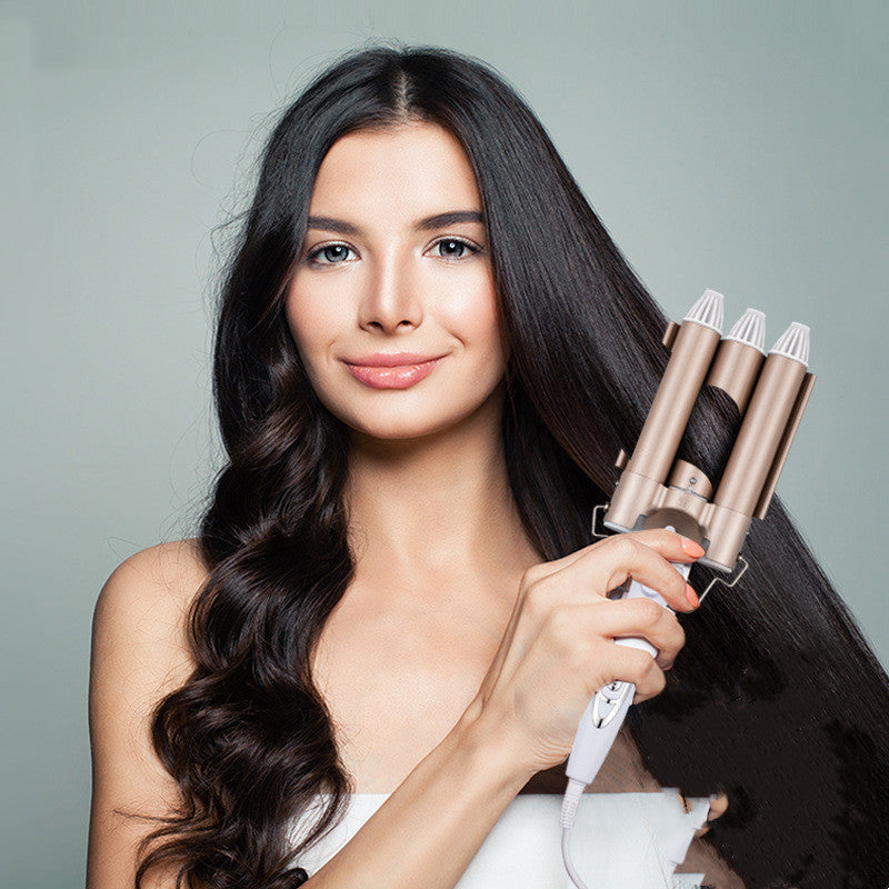 Roll Head Curling Iron Golden Three Rod