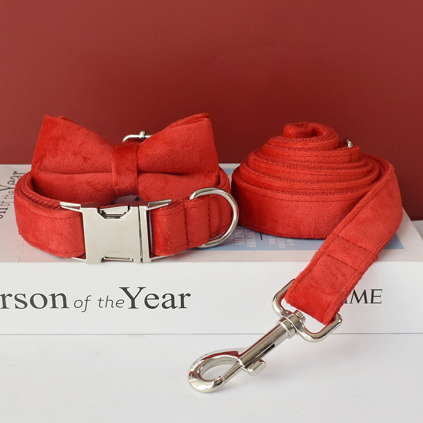 Red Velvet Double Layer Microfiber Dog Collar Pet Supplies